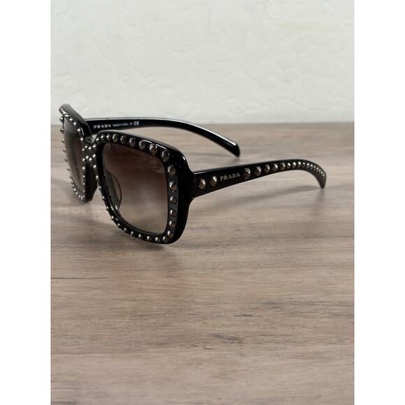 Prada Black Stud Havana Square SPR-30Q-F Women's Sunglasses EUC - Picture 4 of 8